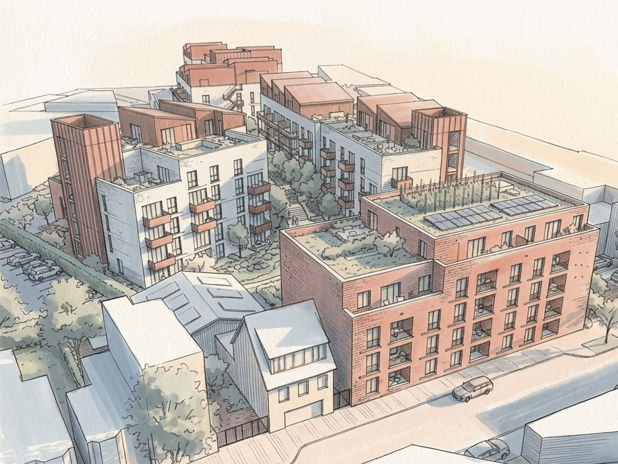 Nieuwbouw Gildekwartier The Smith Schetsbeeld Vogelvlucht